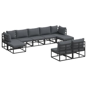vidaXL Ensemble de canapé de jardin avec coussin 9 Pièces Noir Aluminium