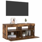 vidaXL Meuble TV avec lumières LED Chêne fumé 90x35x40 cm
