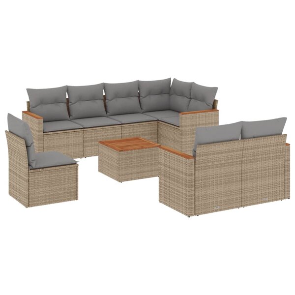 vidaXL Salon de jardin avec coussins 9 Pièces beige résine tressée