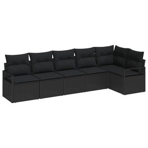 vidaXL Ensemble de canapé de jardin avec coussin 6 Pièces Noir polyrotin