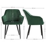 Chaise de salle à manger fauteuil siège rembourrée avec accoudoirs largeur d’assise 49 cm pieds en métal revêtement en velours charge 110 kg pour salon chambre vert 12_0004919