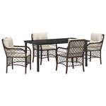 vidaXL Ensemble de salle à manger de jardin de 5 pièces avec coussins Marron Poly Rotin
