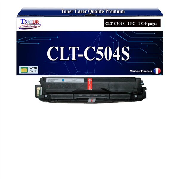 T3AZUR - Toner compatible avec Samsung CLT-C504S pour Samsung Xpress SL-C1453 - SL-C1454 SL-C1404 SL-C1810 SL-C1810W SL-C1860 SL-C1860FW - Cyan