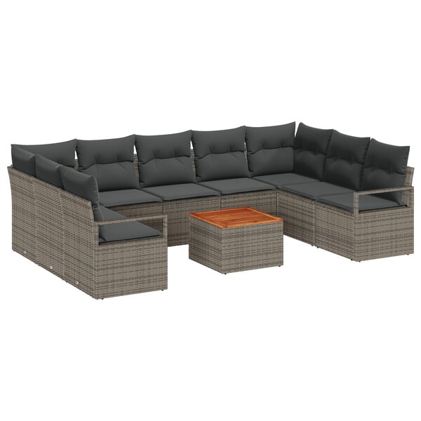 Ensemble de Canapés de Jardin 10 Pièces avec Coussins Gris Poly Rotin Acacia