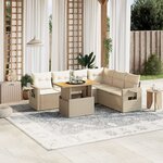 vidaXL Salon de jardin avec coussins 7 Pièces beige résine tressée