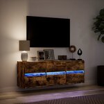 vidaXL Meuble TV mural avec lumières LED chêne fumé 130x31x45 cm