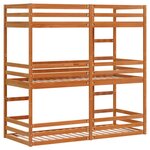 vidaXL Lit superposé triple marron cire 90x190 cm bois de pin massif
