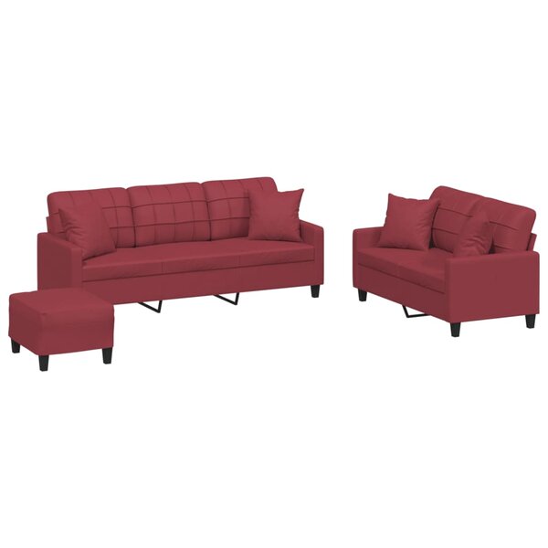 vidaXL Ensemble de canapés 3 Pièces et coussins rouge bordeaux similicuir