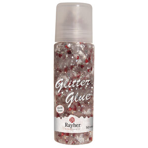 Glitter - Glue Petit coeur  rouge / argent  Flacon 50ml