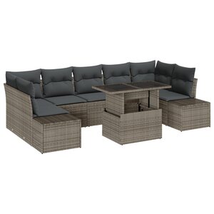 vidaXL Set de canapé de jardin 8 pièces avec coussins gris en poly Rattan