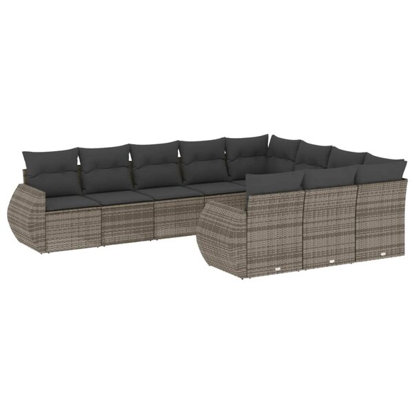 vidaXL Salon de jardin avec coussins 10 Pièces gris résine tressée
