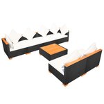 vidaXL Salon de jardin 7 Pièces avec coussins Résine tressée Noir
