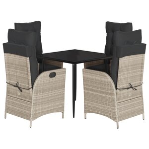 vidaXL Ensemble à manger de jardin et coussins 5 Pièces gris clair rotin