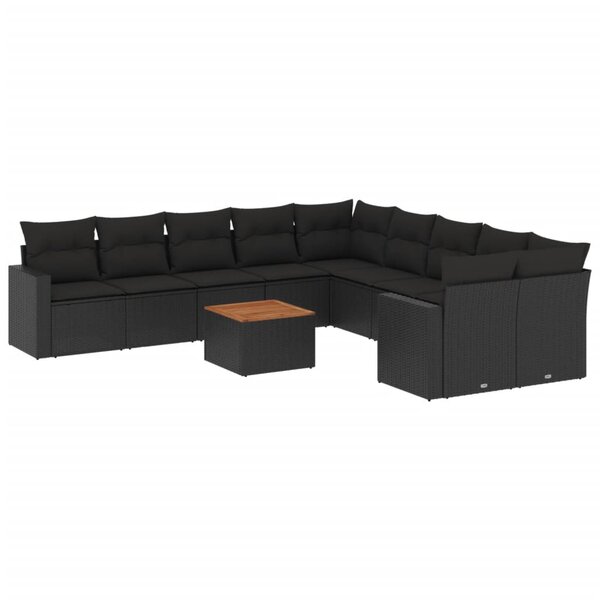 vidaXL Salon de jardin 11 Pièces avec coussins noir résine tressée