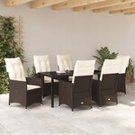 vidaXL Ensemble de salle à manger de jardin 7 pièces avec coussins en poly rotin brun