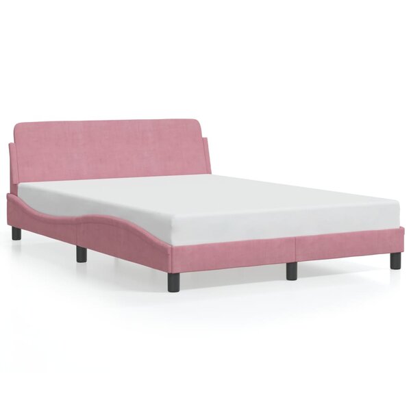 vidaXL Cadre de lit et tête de lit sans matelas rose 140x190cm velours