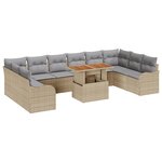 Ensemble de canapé de jardin 11 pièces avec coussins beige poly rotin