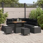 Ensemble de canapé de jardin 8 pièces avec coussins noir poly rattan acacia