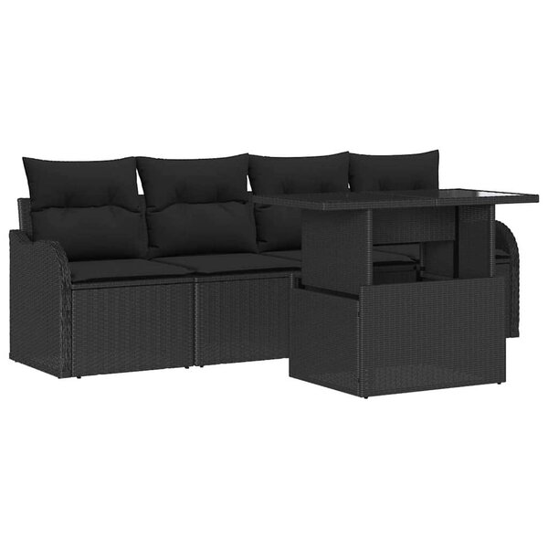 vidaXL Ensemble de canapé de jardin 5 Pièces Noir 100 x 55 x 73 cm