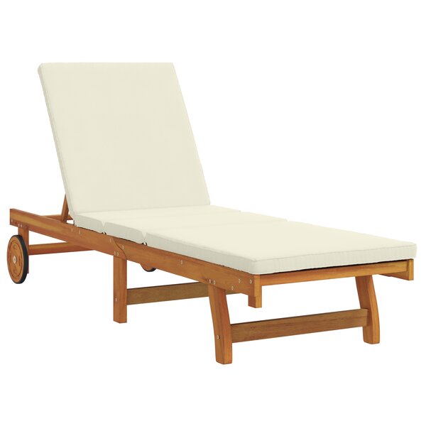 Chaise longue vidaXL avec des roues et un coussin crème en bois massif