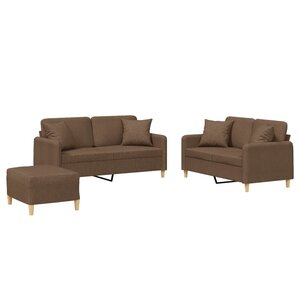 vidaXL Ensemble de canapés 3 Pièces avec coussins marron tissu