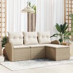 vidaXL Ensemble de canapé de jardin 4 Pièces Beige et blanc Poly rotin
