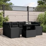 vidaXL Salon de jardin 7 Pièces avec coussins noir résine tressée
