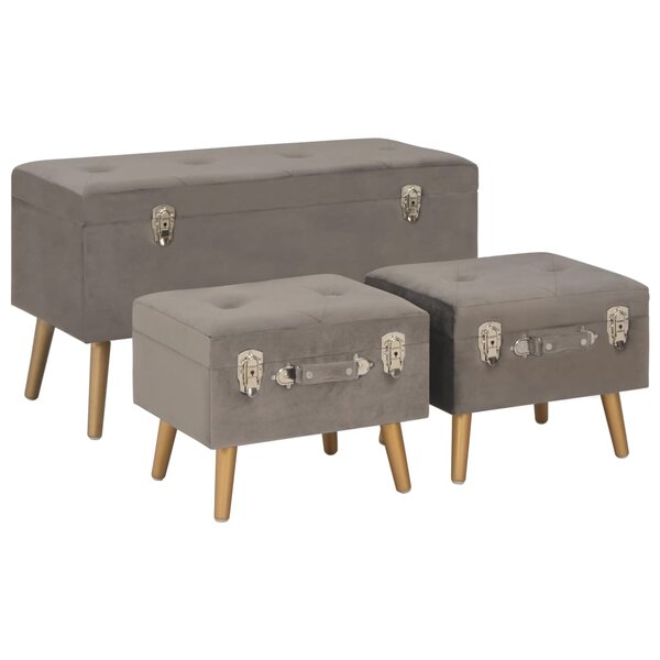 vidaXL Tabourets de rangement lot de 3 Gris Velours
