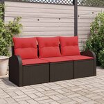 vidaXL Ensemble de canapé de jardin 3 Pièces Marron et rouge Poly rotin
