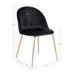 2 chaises de salle à manger en velours noir avec pieds en laiton