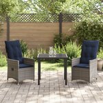 Ensemble de Salle à Manger de Jardin vidaXL 3 Pièces avec Coussins en Rattan Poly Gris