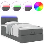 vidaXL Lit ottoman avec matelas et LED gris foncé 90x200 cm tissu