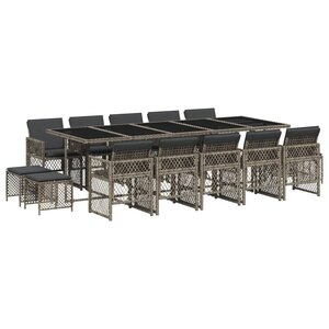 vidaXL Ensemble à manger de jardin 15 Pièces coussins gris résine tressée