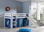 PINO Lit mezzanine avec toboggan +  Rideau de lit Astro pour lit mi-hauteur