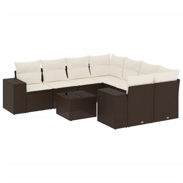 vidaXL Salon de jardin avec coussins 9 Pièces marron résine tressée