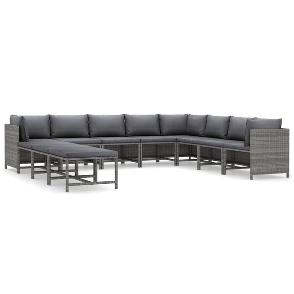 vidaXL Salon de jardin 11 Pièces avec coussins Résine tressée Gris