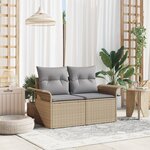 Canapé de jardin 2 places vidaXL avec coussins en poly rattan beige