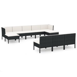 vidaXL Salon de jardin 10 Pièces avec coussins Résine tressée Noir