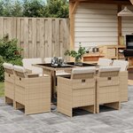 vidaXL Ensemble à manger de jardin et coussins 9 Pièces beige Poly rotin