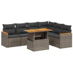 vidaXL Salon de jardin avec coussins 7 Pièces gris résine tressée