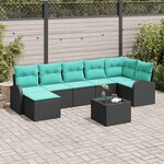 vidaXL Ensemble de Canapés 8 Pièces Noir et turquoise polyrotin