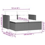 vidaXL Canapé de jardin 2 places avec tabourets noir résine tressée