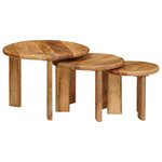 vidaXL Tables basses gigognes 3 Pièces Marron Bois de mangue massif