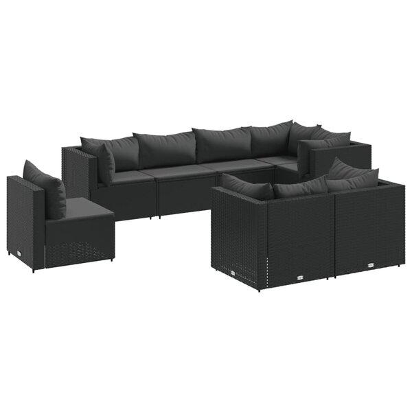 vidaXL Salon de jardin 8 Pièces avec coussins noir résine tressée