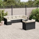 vidaXL Salon de jardin 9 Pièces avec coussins noir résine tressée