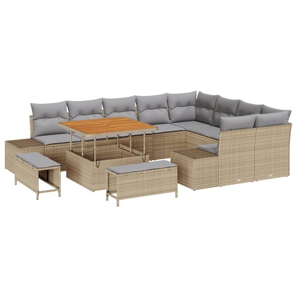 Ensemble de canapé de jardin 12 pièces avec coussins beige en rotin synthétique