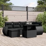 vidaXL Salon de jardin 7 Pièces avec coussins noir résine tressée