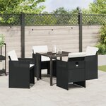 Ensemble de salle à manger de jardin de 5 pièces avec coussins en rotin noir