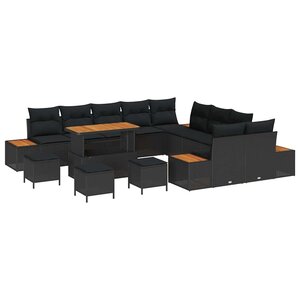 vidaXL Ensemble de canapé de jardin avec coussin Noir Poly rotin