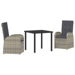 Ensemble de salle à manger de jardin 3 pièces avec coussins gris en poly rotin